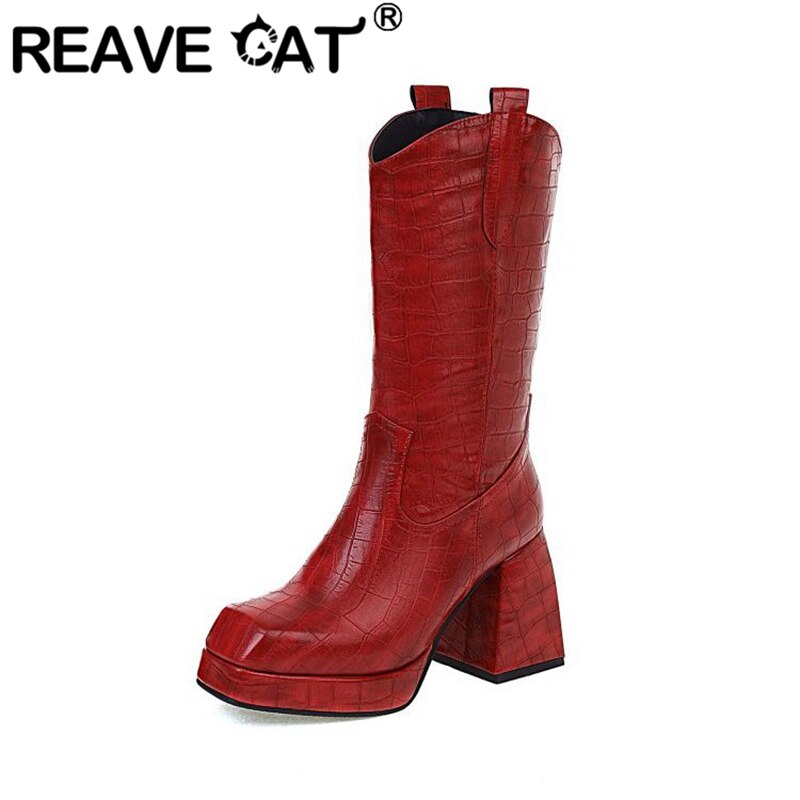 REAVE CAT α Mid-Calf   Square Toe Chun..